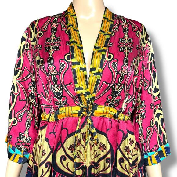 CAbi Womens Chelsea Erte Silk Kimono Tunic Top Blouse Shirt Tie Waist Large - Picture 2 of 11
